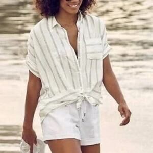 Athleta Anguilla Striped Linen Button Down Shirt Women Size XSmall